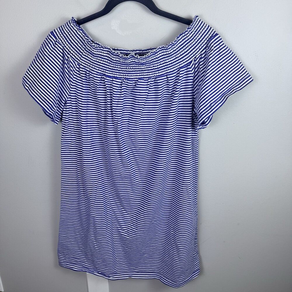 Vineyard Vines Women’s Dress Striped Blue Smocked Large Mini Off Shoulder